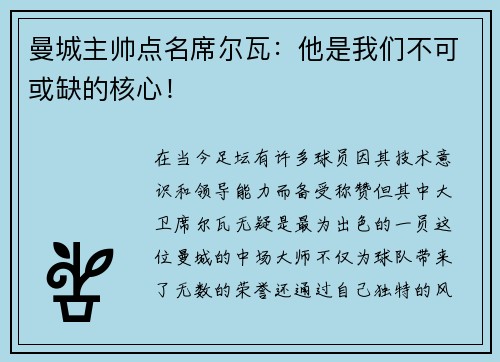 曼城主帅点名席尔瓦：他是我们不可或缺的核心！